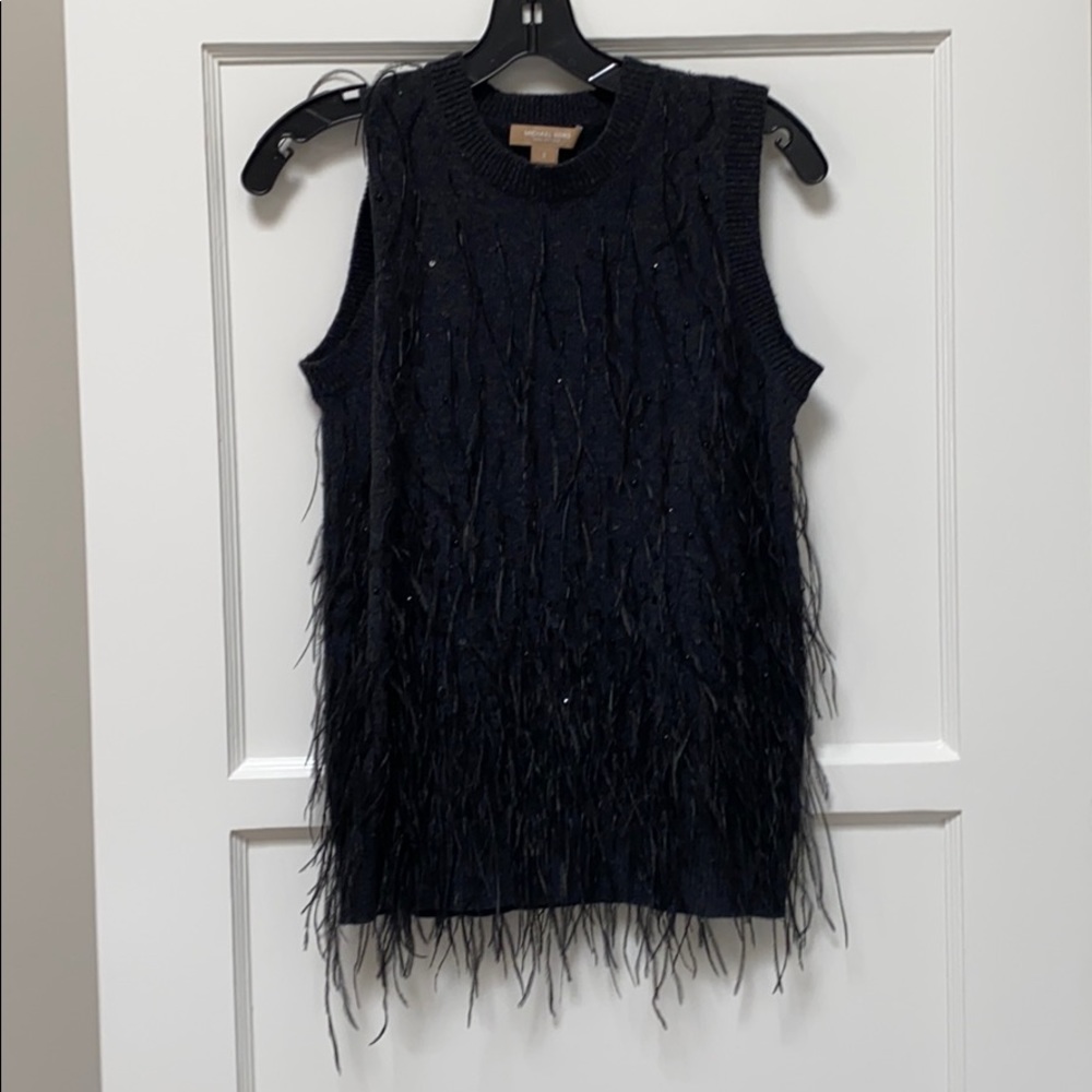 Michael Kors sleeveless feather-embroidered top